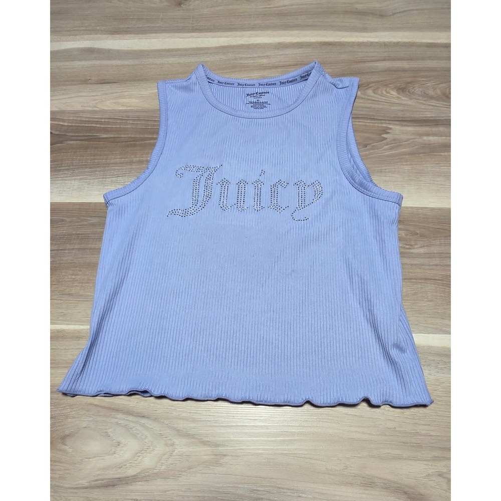 Juicy‎ Couture Sleepwear Tank Top XL Blue Rhinestone Logo Ribbed Loungewear